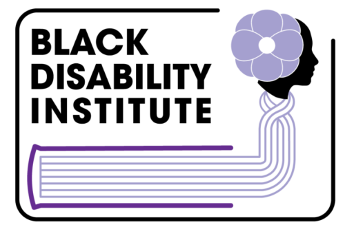 A graphic image of a black silhouette of a face with a large lavender-colored flower and flowing parallel lines. Bold black lettering reads 